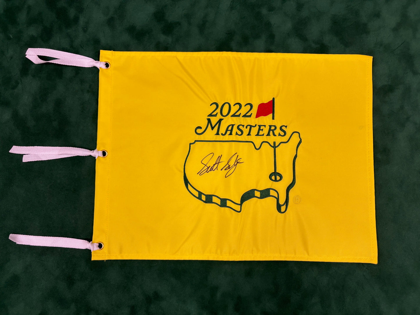 Scottie Scheffler Hand Signed 2022 Masters Golf Flag Obtained in Person + Dealer COA