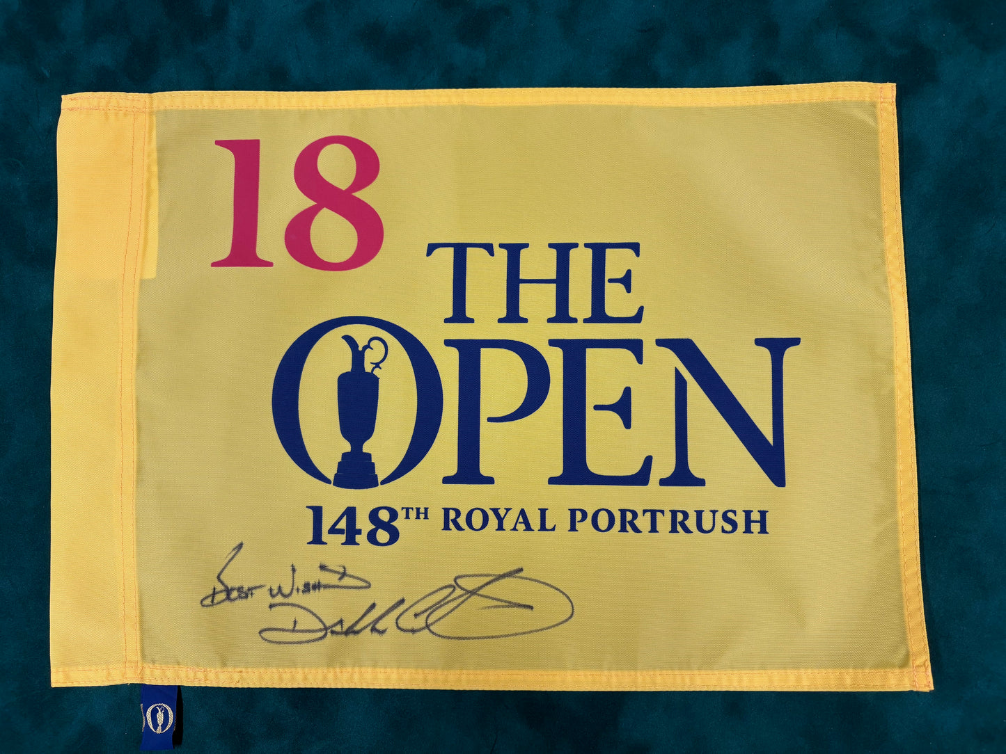 Darren Clarke Signed 'Best Wishes' 148th Open at Royal Portrush Golf Flag + Dealer COA