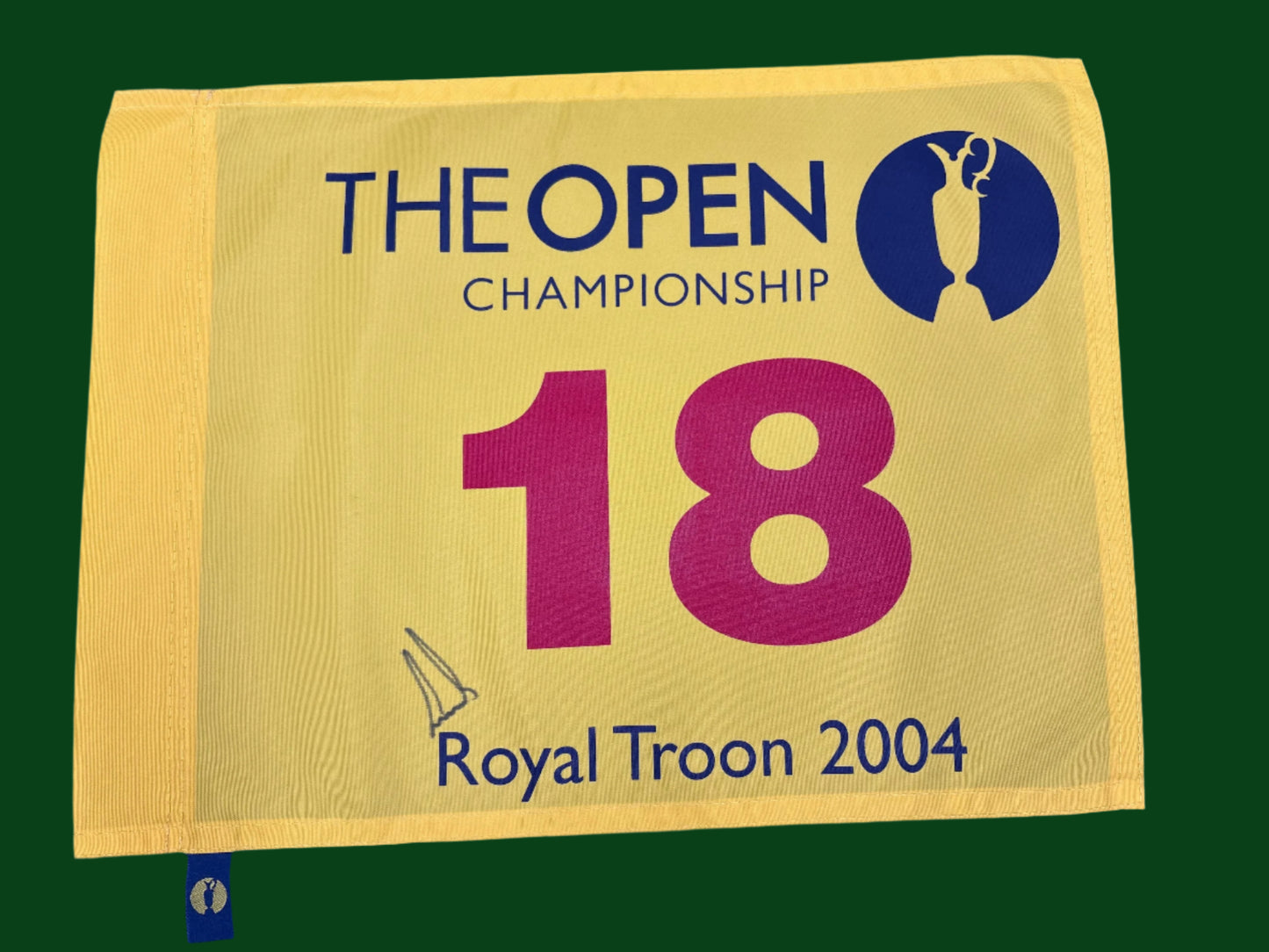Ernie Els Signed Yellow 2004 The Open at Royal Troon Golf Flag + Dealer COA