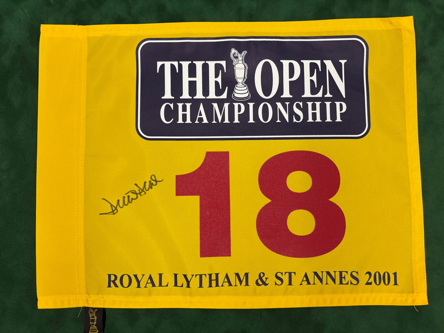 David Duval Winner Signed 2001 The Open at Royal Lytham & St Annes Golf Flag + Dealer COA
