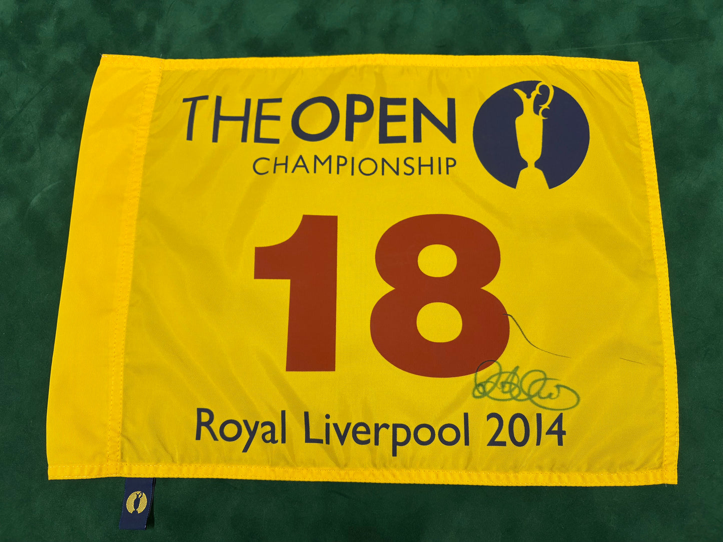 Rory McIlroy Winner Signed 2014 Open at Royal Liverpool Golf Flag + Dealer COA
