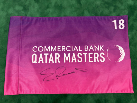 Eddie Pepperell 2018 Winner Signed Qatar Masters Golf Pin Flag + Cert