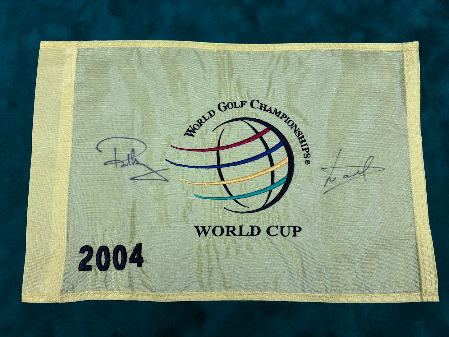Paul Casey & Luke Donald 2004 WGC World Cup Winners Signed Golf Pin Flag + Cert