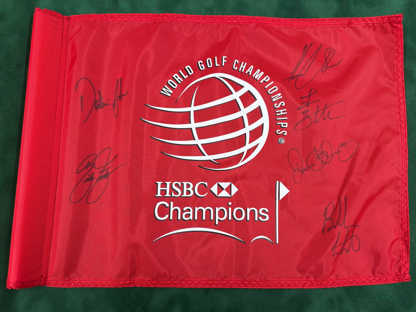 WGC HSBC Champions Signed Course Used Golf Pin Flag (McIlroy, Johnson, Stenson) + Cert