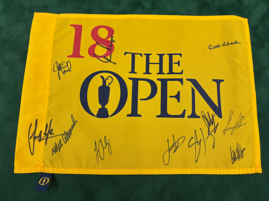 The Open Undated Golf Flag Signed by 11 Champions - Lowry, Spieth, Charles + COA
