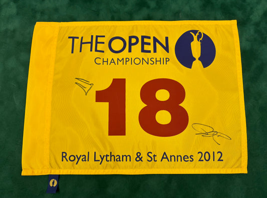 Ernie Els & Darren Clarke Signed 2012 Open @ Royal Lytham Golf Flag + Dealer COA