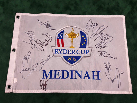 Team Europe Squad Signed 2012 Ryder Cup at Medinah Golf Pin Flag (McIlroy, Garcia) + COA
