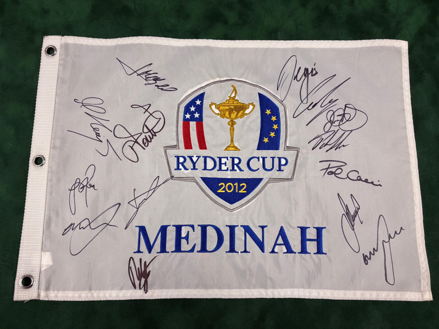 Team Europe Squad Signed 2012 Ryder Cup at Medinah Golf Pin Flag (McIlroy, Garcia) + COA