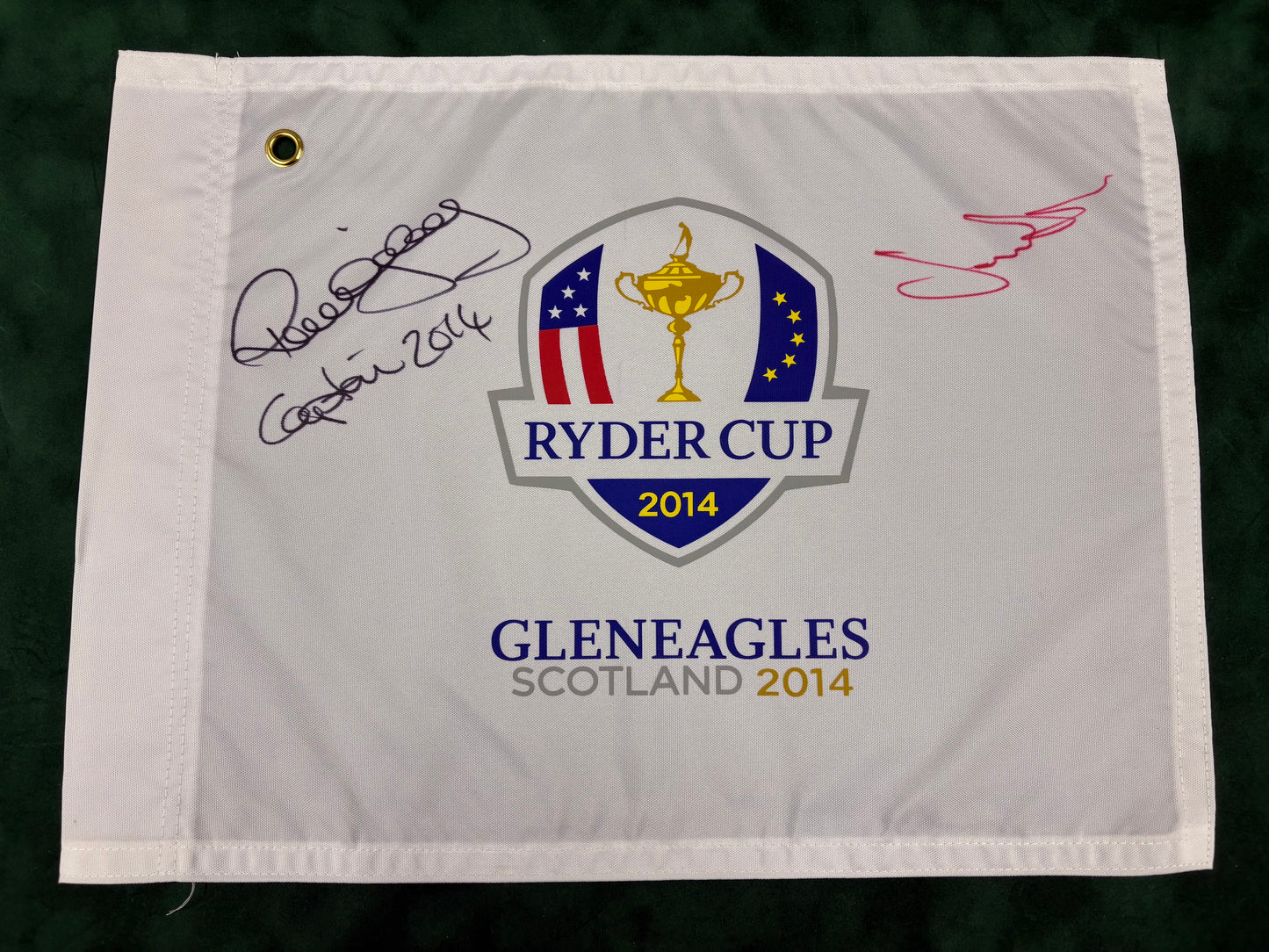 Paul McGinley (2014 Captain) & Jamie Donaldson Signed 2014 Ryder Cup at Gleneagles Golf Flag +Dealer COA