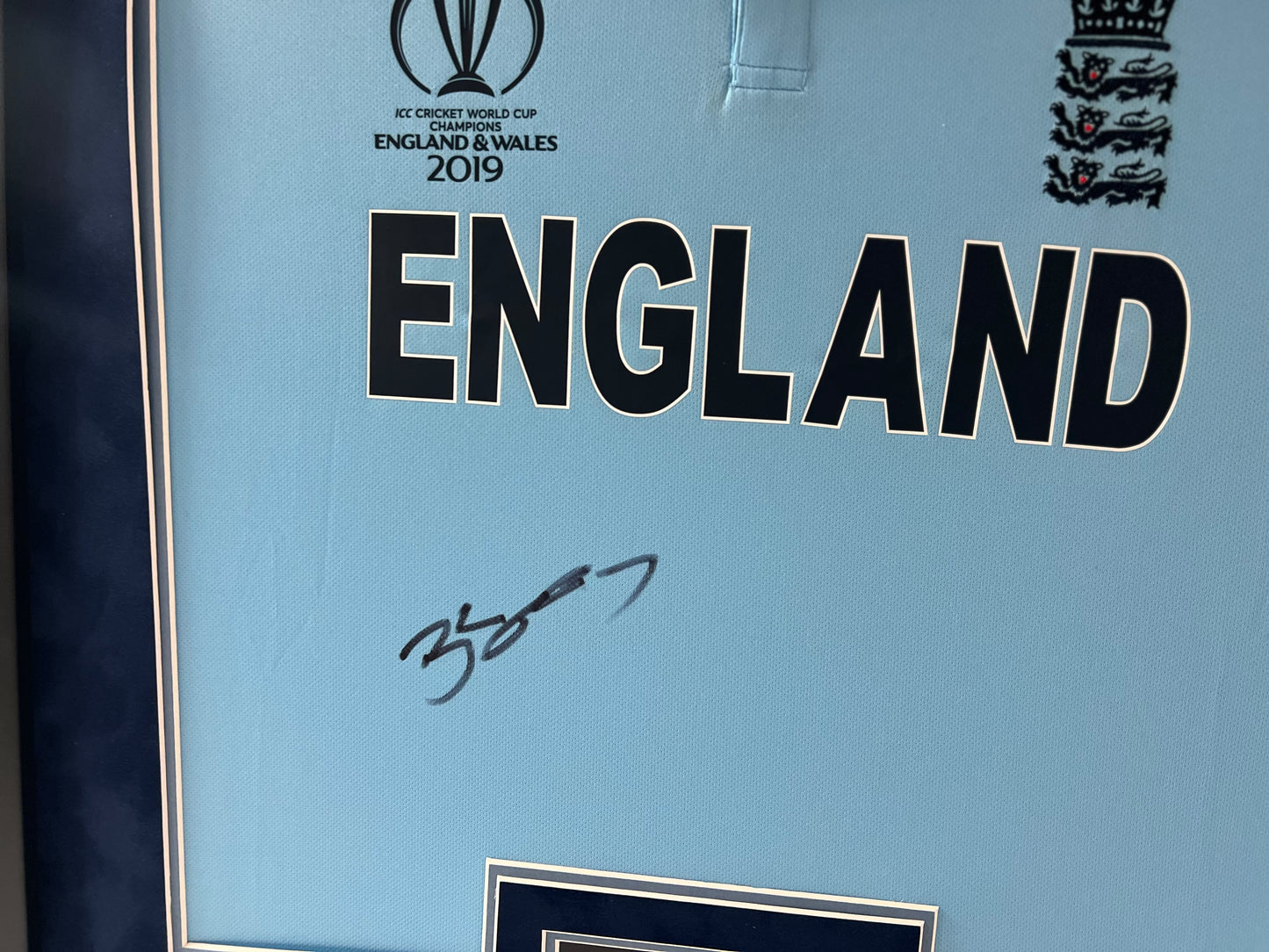 Ben Stokes England Cricket Legend-(Greatest All-Rounder) Signed & Framed 2019 World Cup Shirt + Cert