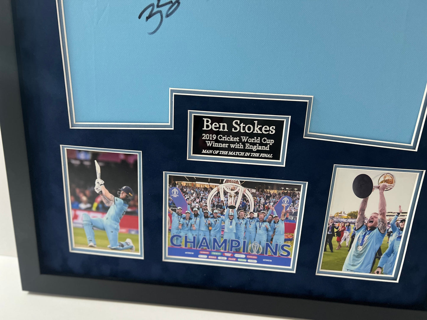 Ben Stokes England Cricket Legend-(Greatest All-Rounder) Signed & Framed 2019 World Cup Shirt + Cert