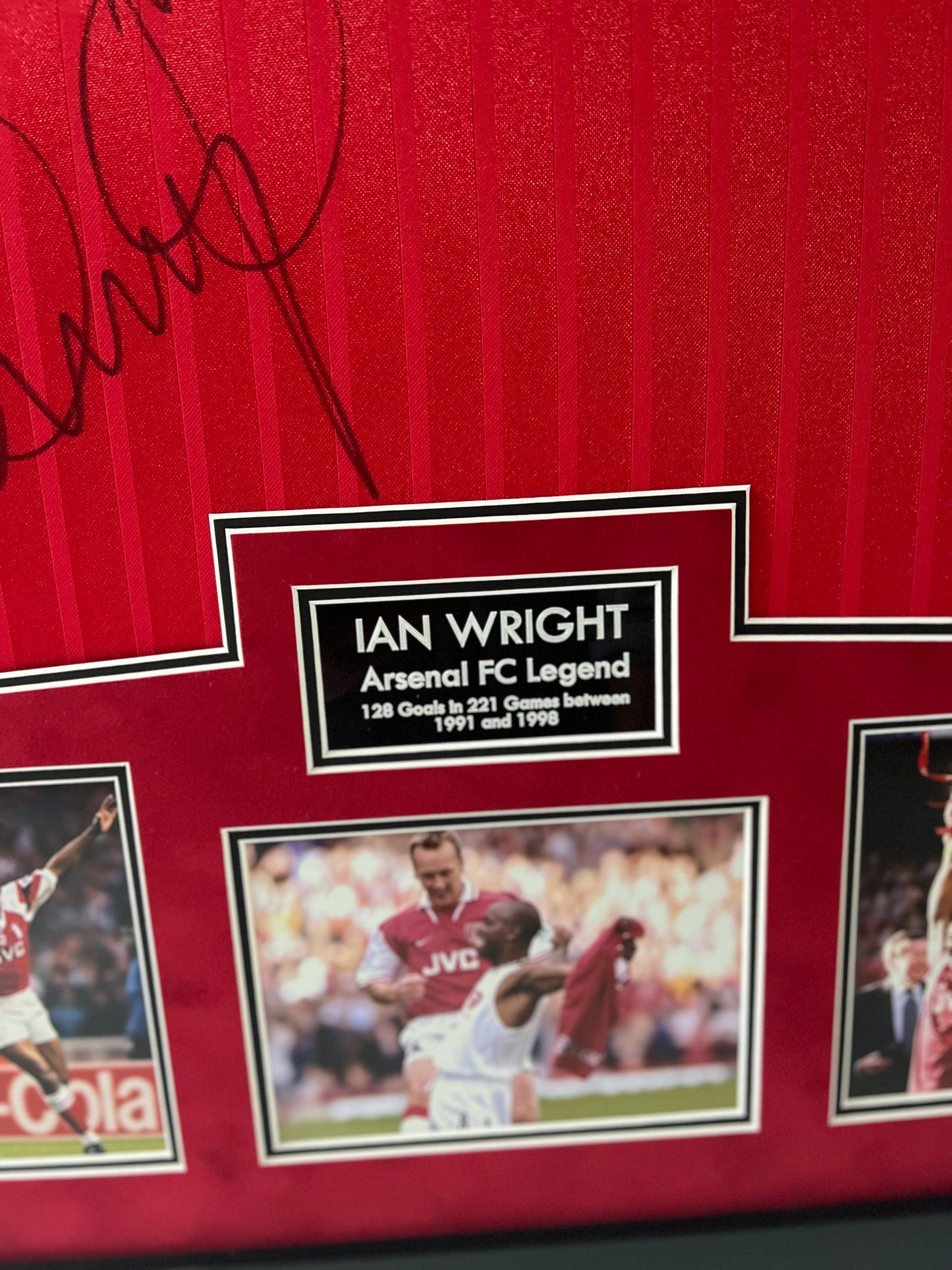 Ian Wright Arsenal Legend Signed & Framed Retro Football Shirt (Red) + Cert
