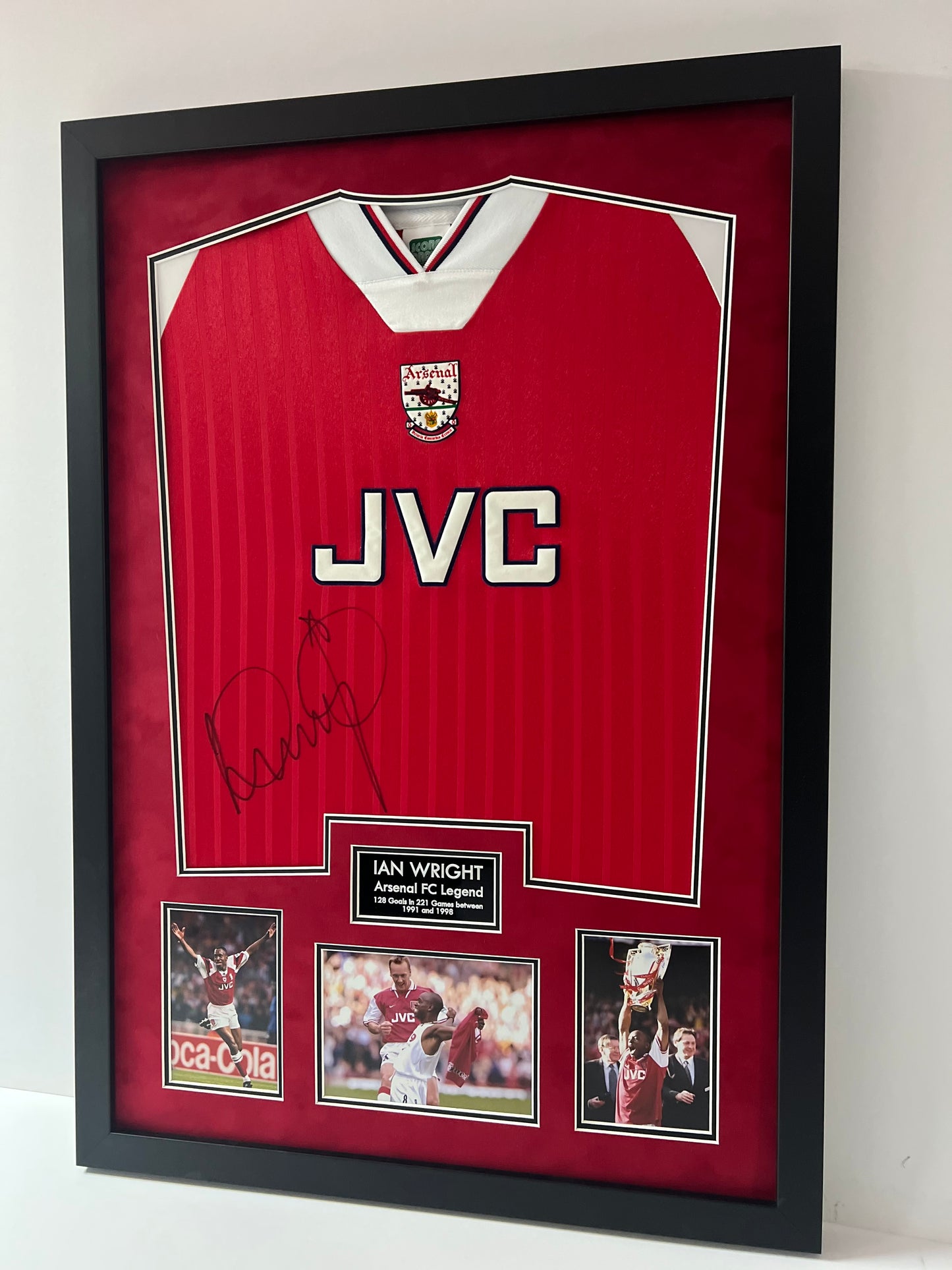 Ian Wright Arsenal Legend Signed & Framed Retro Football Shirt (Red) + Cert