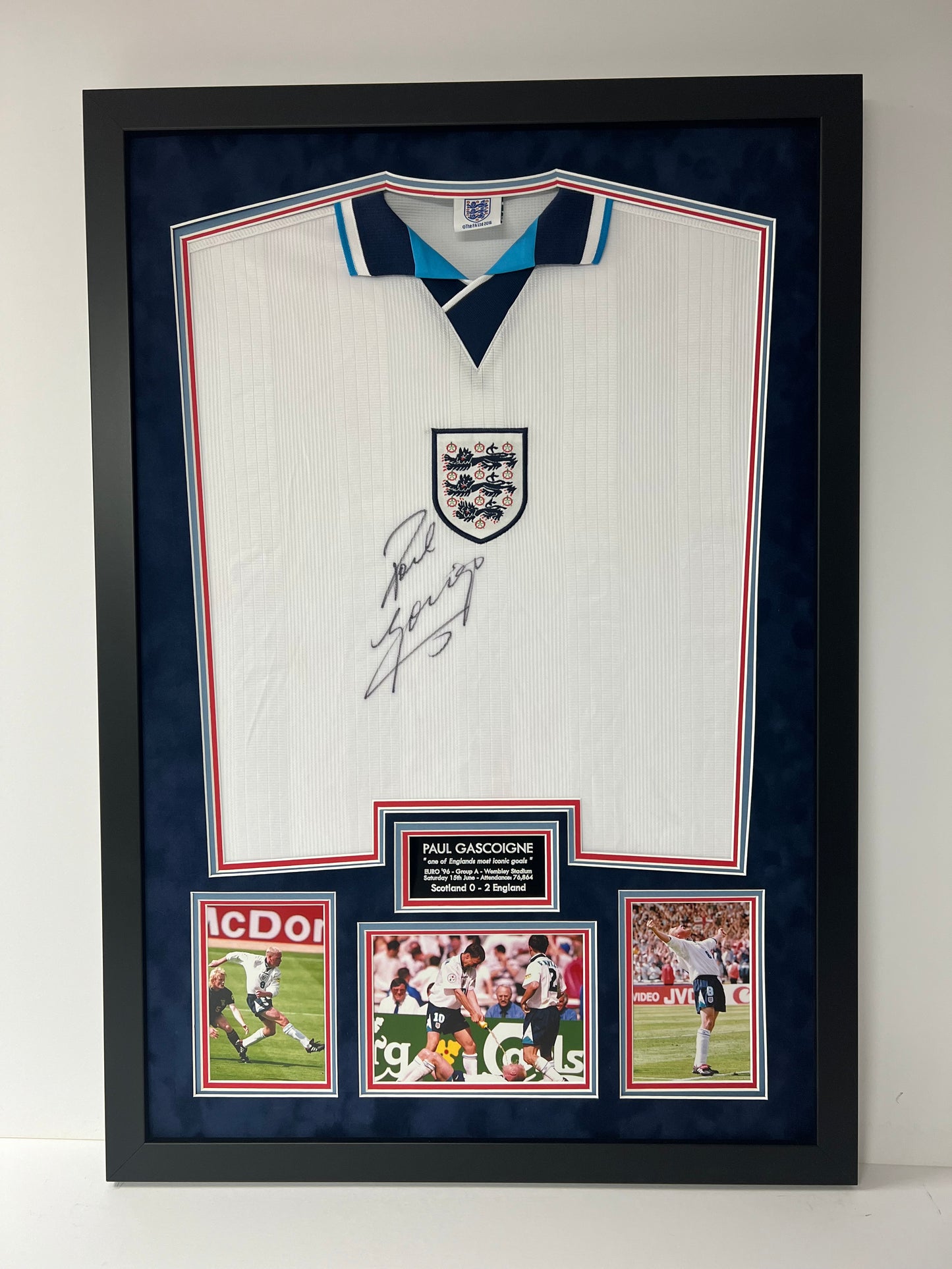 Paul Gascoigne 'Gazza' Signed & Framed Retro England Euro 96' Football Shirt + Cert
