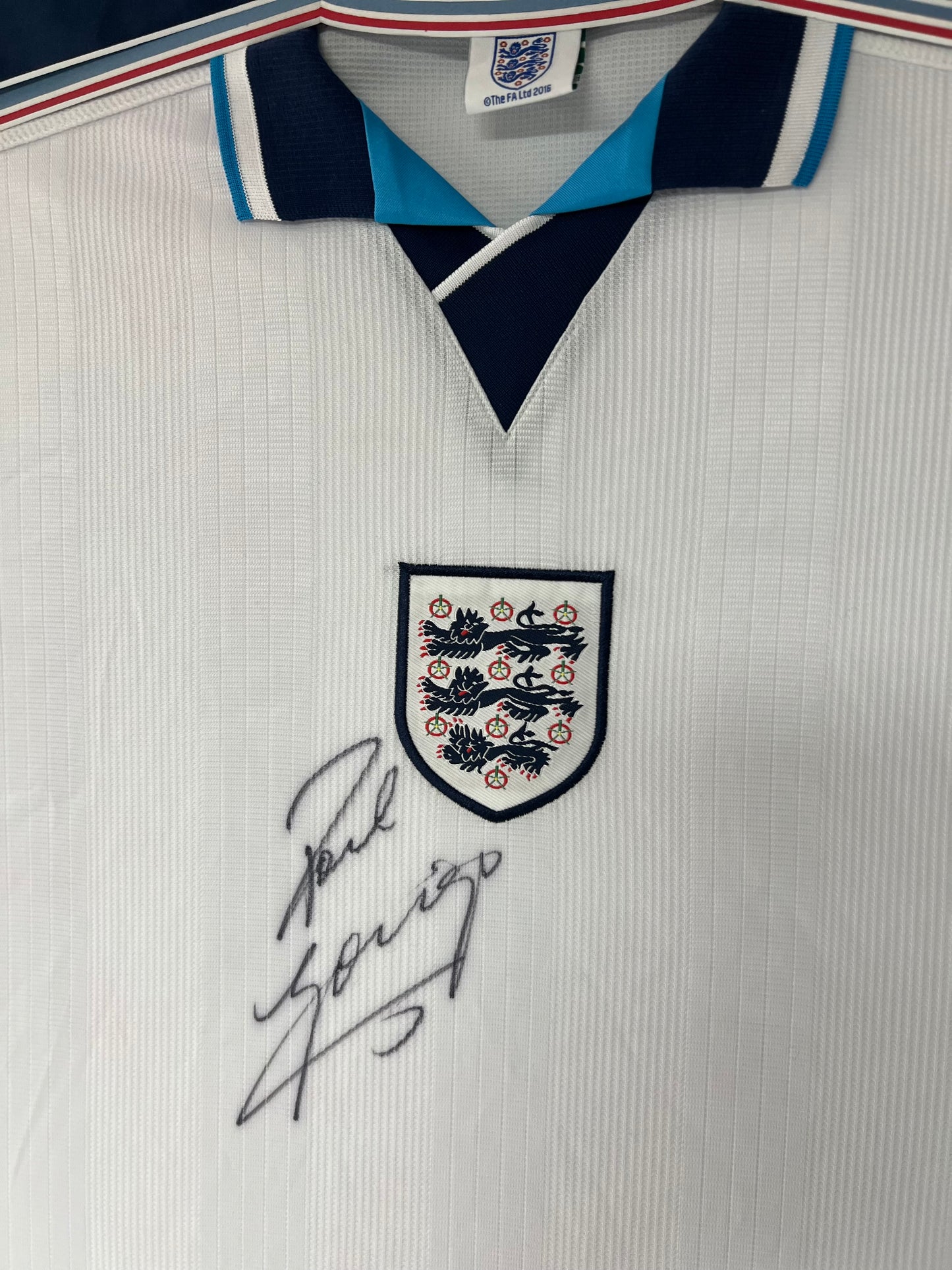 Paul Gascoigne 'Gazza' Signed & Framed Retro England Euro 96' Football Shirt + Cert