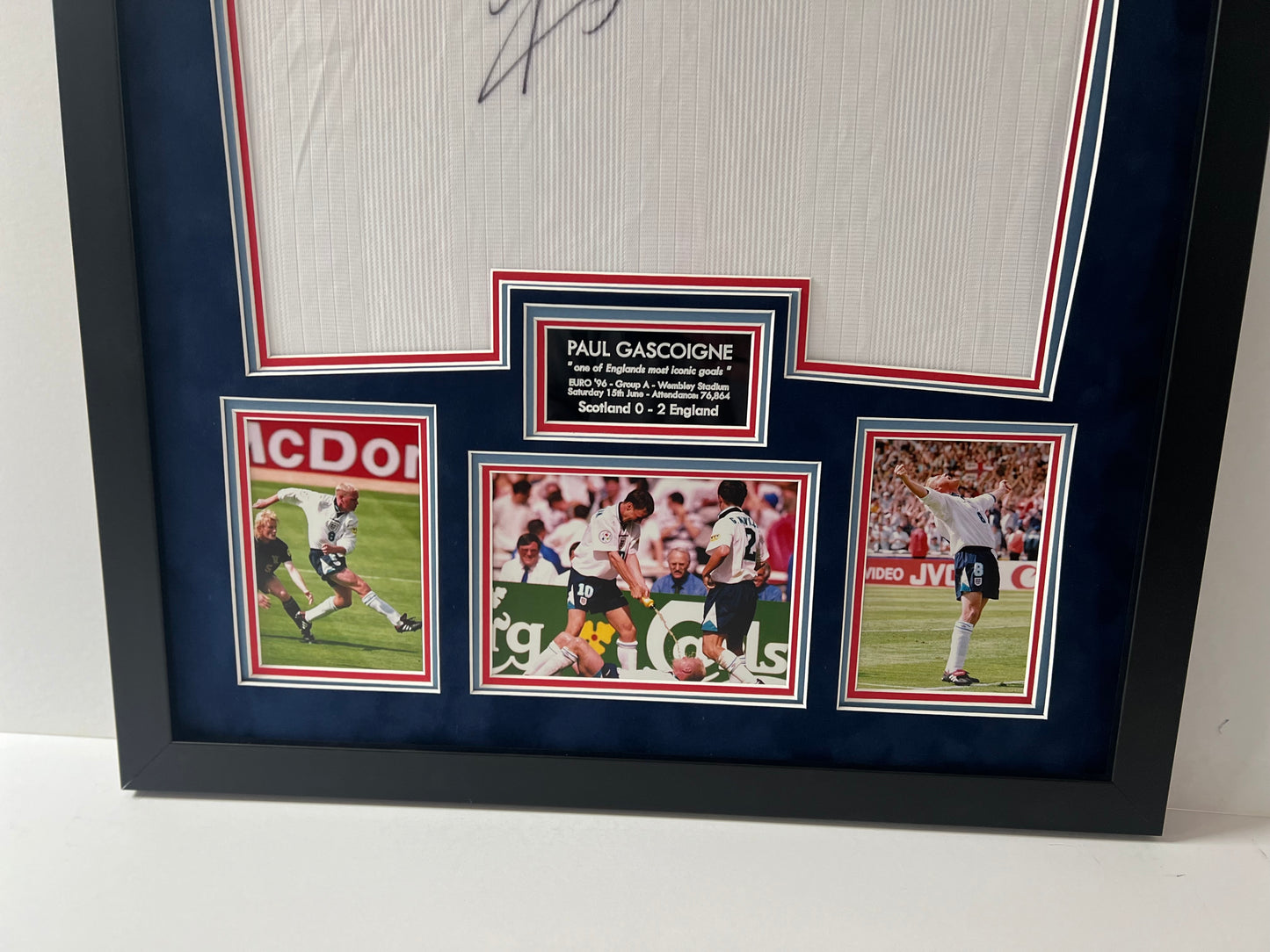 Paul Gascoigne 'Gazza' Signed & Framed Retro England Euro 96' Football Shirt + Cert