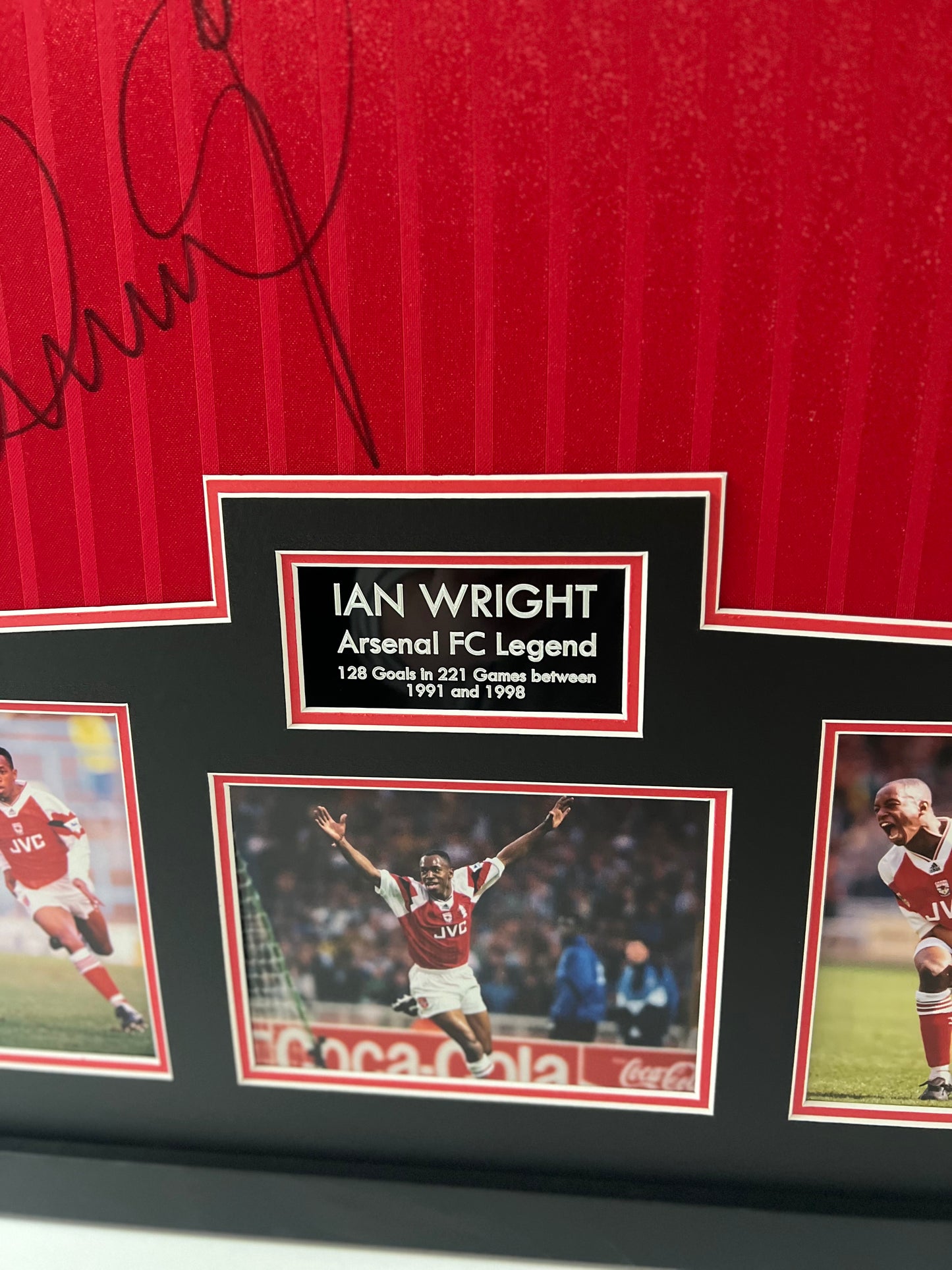 Ian Wright Arsenal Legend Signed & Framed Retro Football Shirt (Black) + Cert