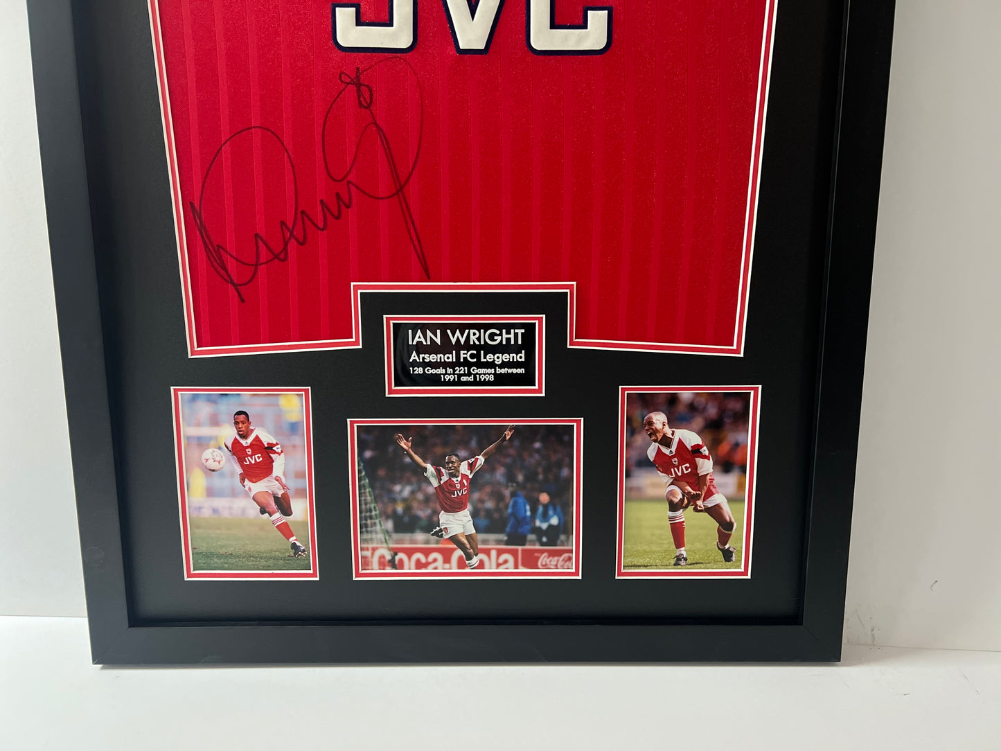 Ian Wright Arsenal Legend Signed & Framed Retro Football Shirt (Black) + Cert