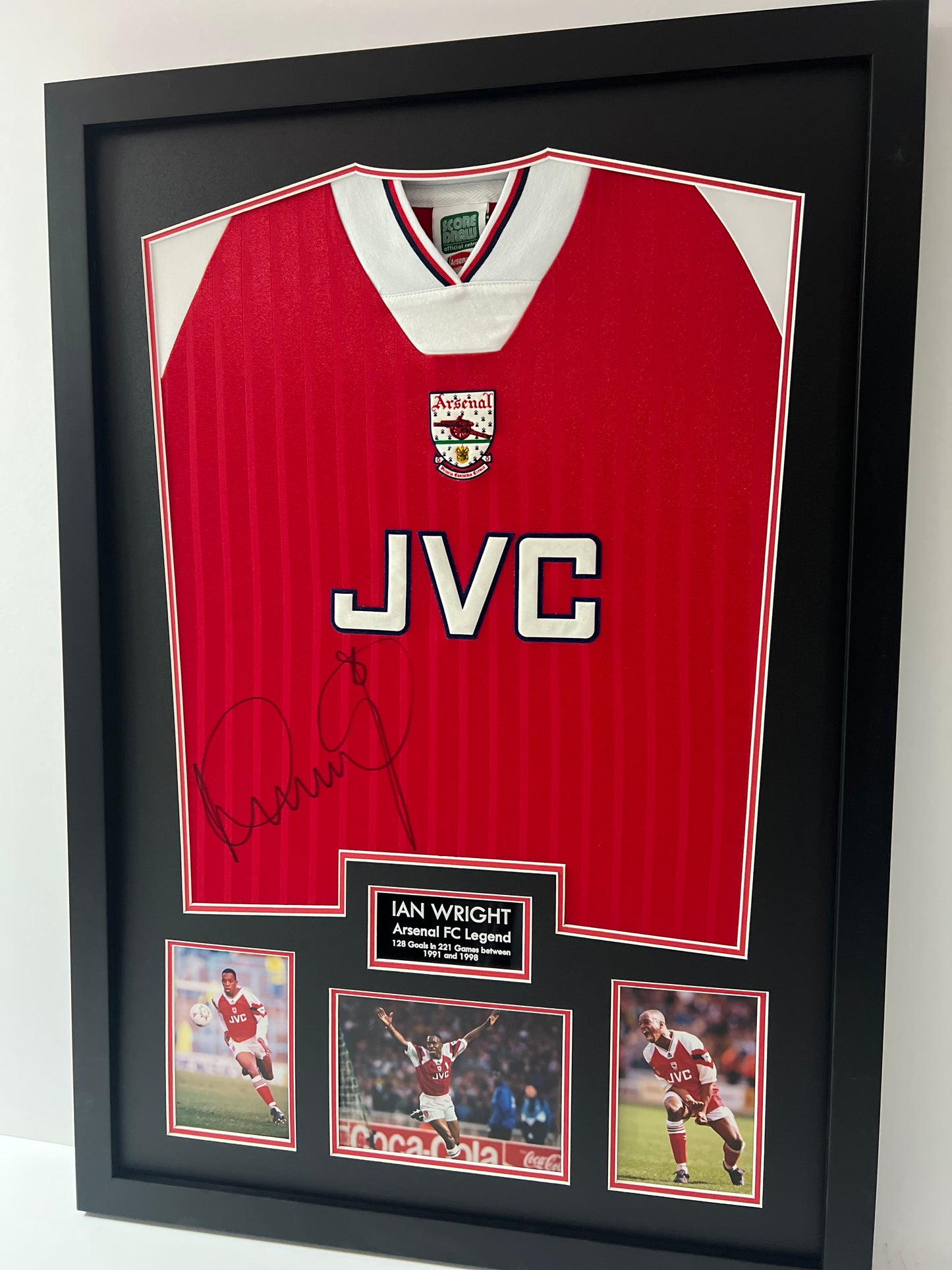 Ian Wright Arsenal Legend Signed & Framed Retro Football Shirt (Black) + Cert