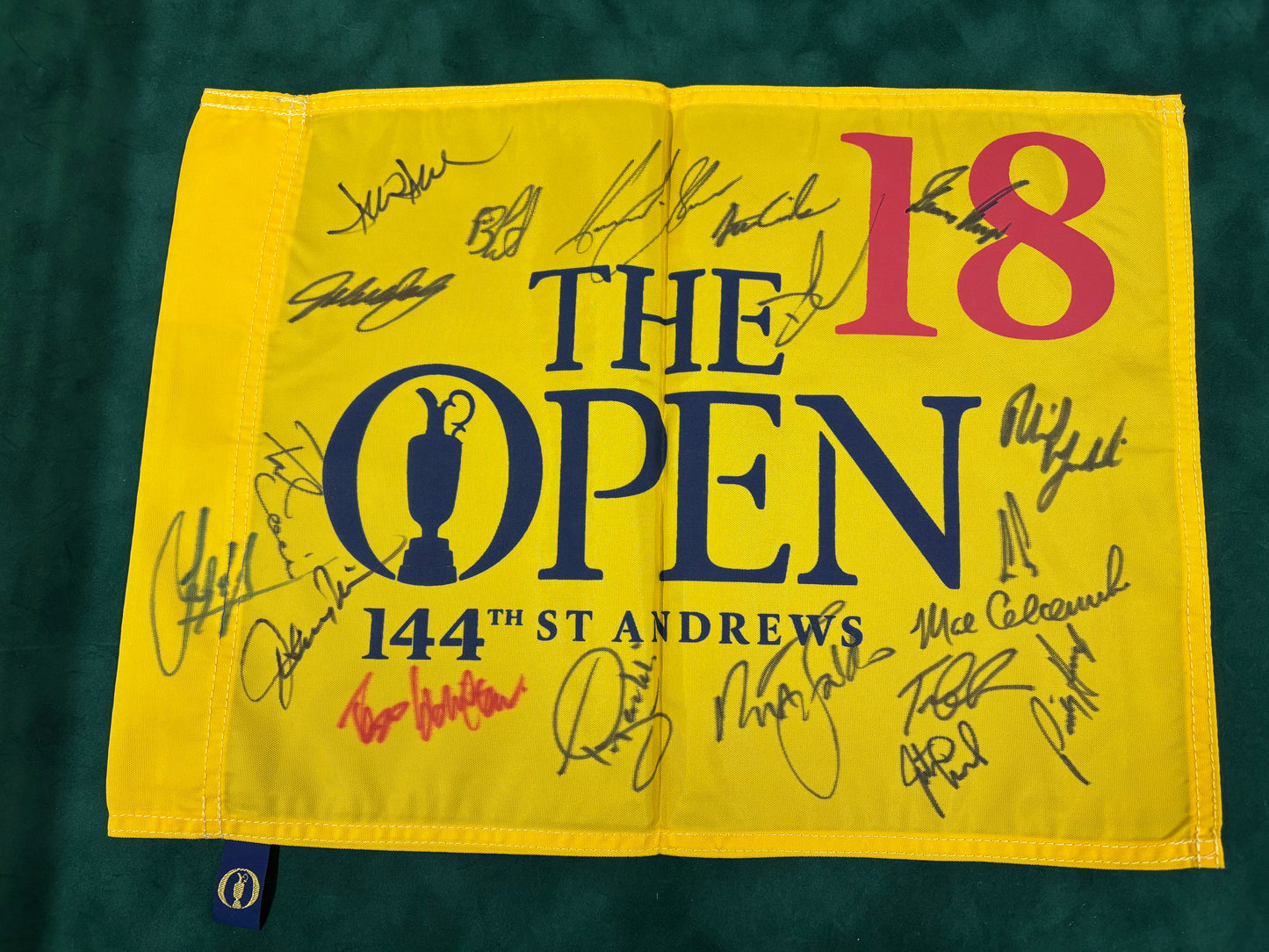 144th Open at St Andrews Golf Flag Signed by 19 Champions Faldo, Daly, Els + Cert