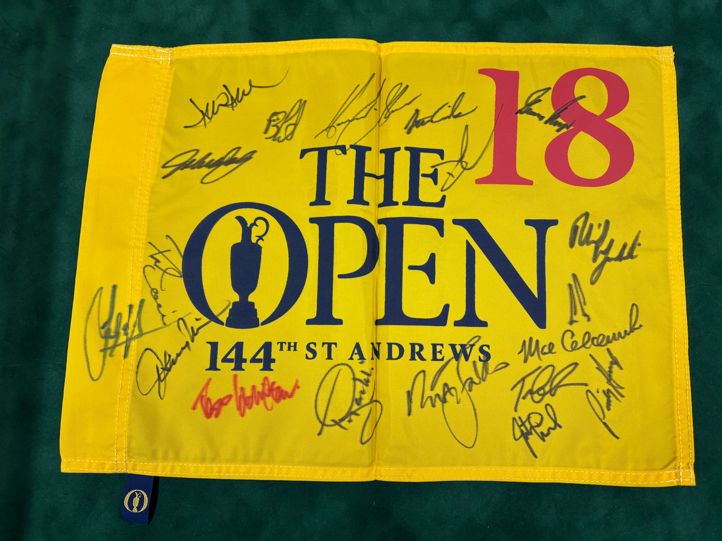 144th Open at St Andrews Golf Flag Signed by 19 Champions Faldo, Daly, Els + Cert