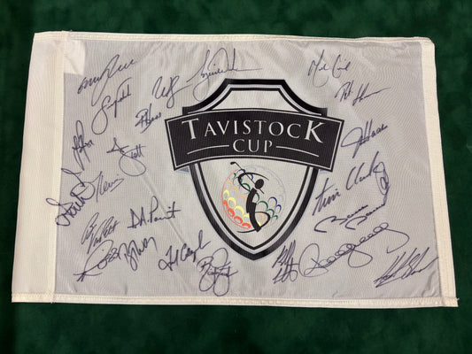 Tavistock Cup Golf Pin Flag Signed by 24 Players inc Team Albany Tiger Woods + Cert