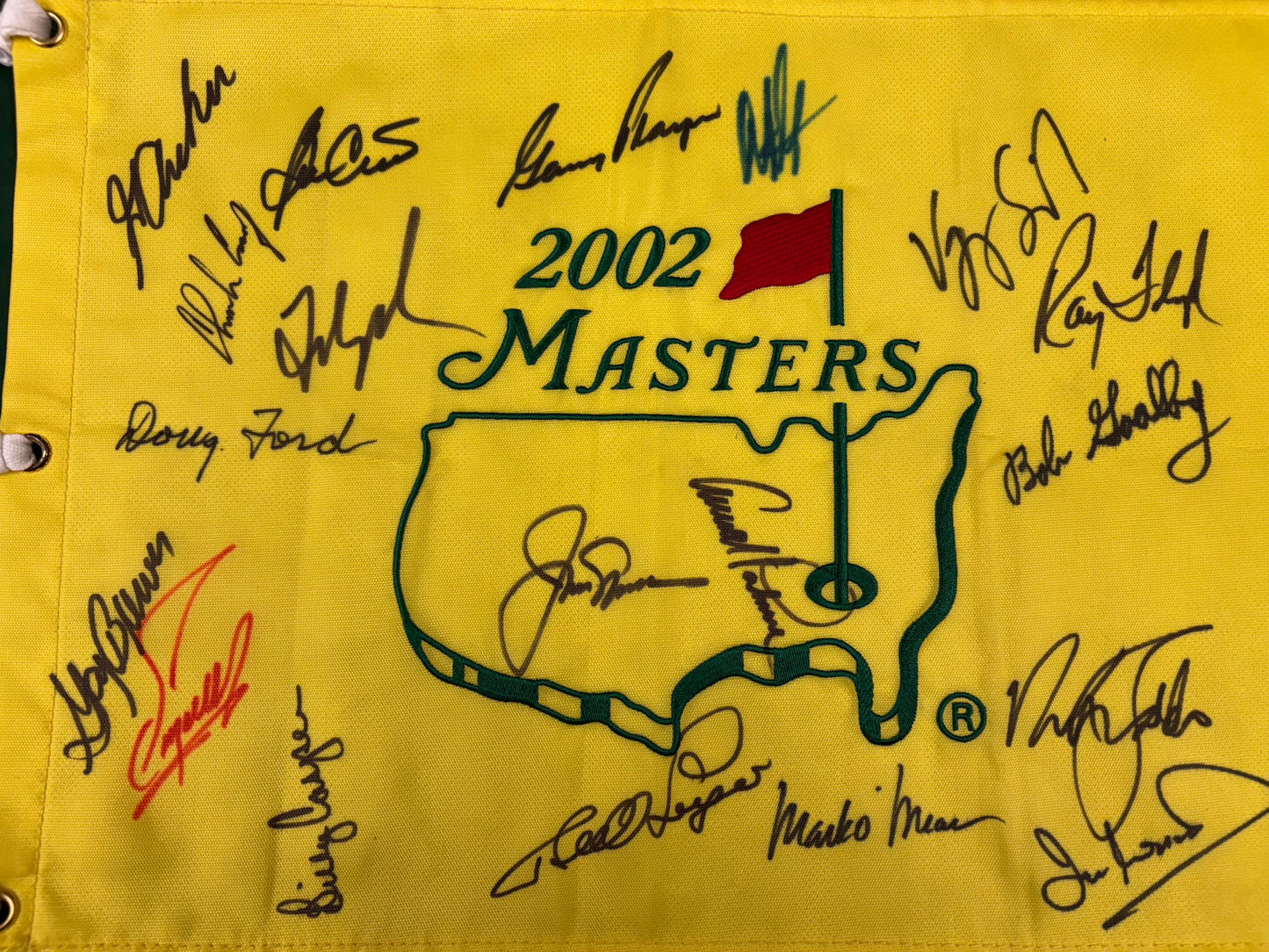 2002 Augusta Masters Golf Pin Flag Signed By 19 Champions (Palmer, Faldo, Brewer) + Cert