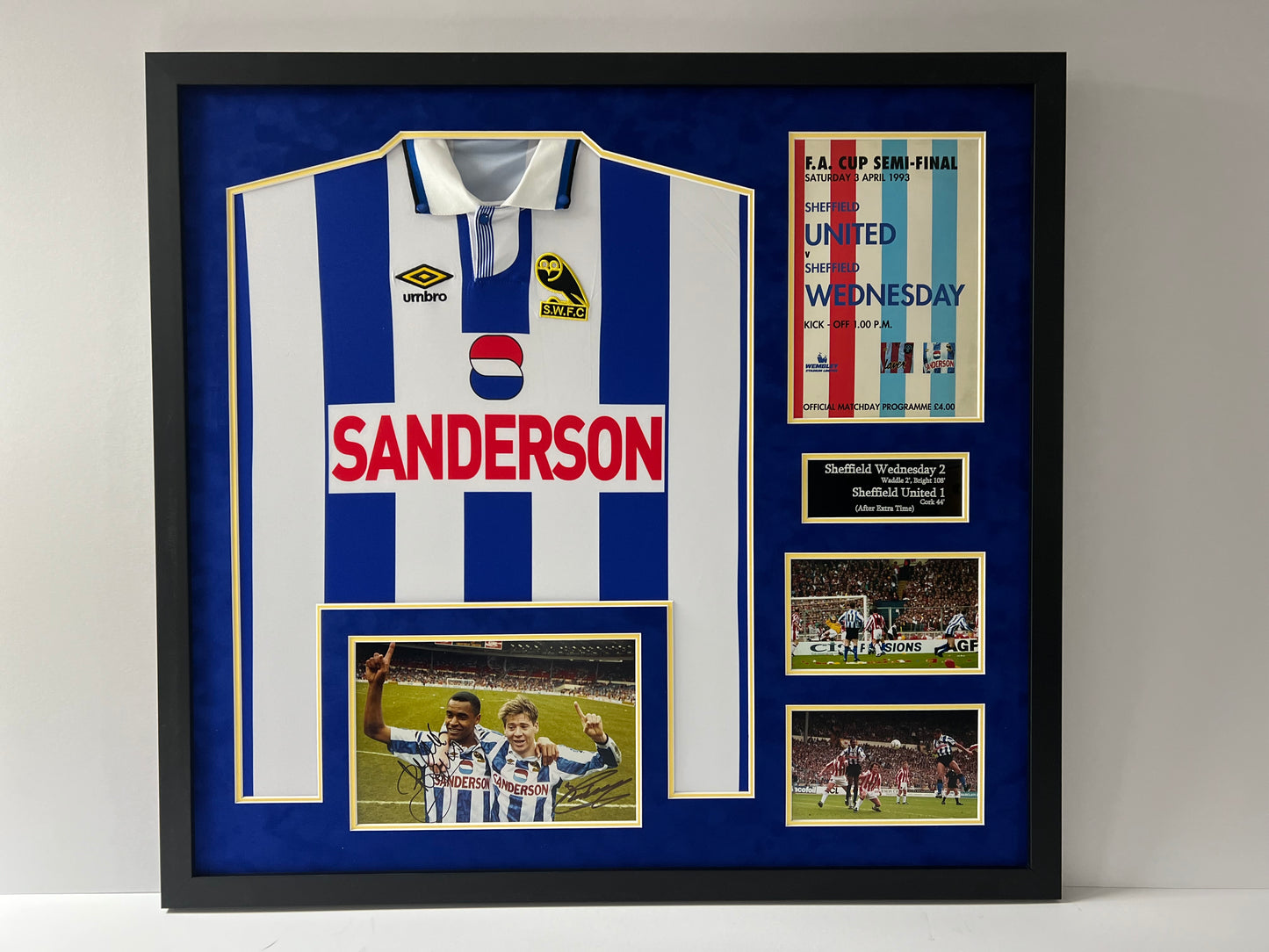 Sheffield Wednesday 1993 FA Cup Semi Final Framed Display Signed by Chris Waddle & Mark Bright + Cert