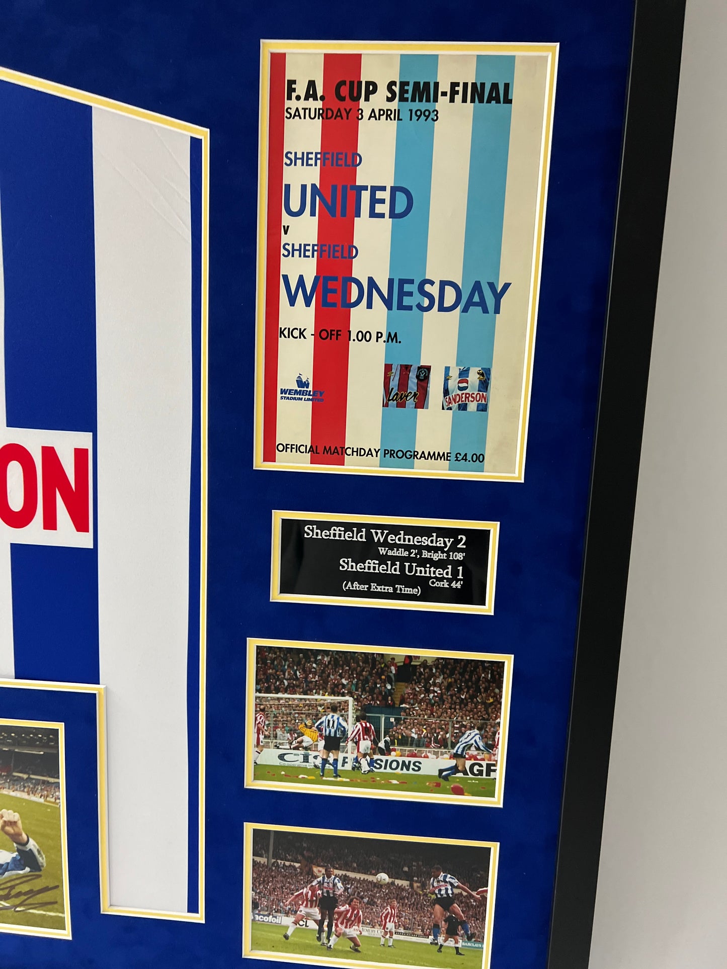 Sheffield Wednesday 1993 FA Cup Semi Final Framed Display Signed by Chris Waddle & Mark Bright + Cert