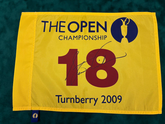 Stewart Cink Winner Signed 2009 Open at Turnberry Golf Flag + Dealer COA