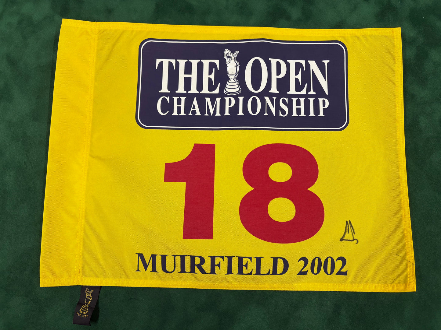 Ernie Els Signed Yellow 2002 The Open at Muirfield Golf Flag + Dealer COA