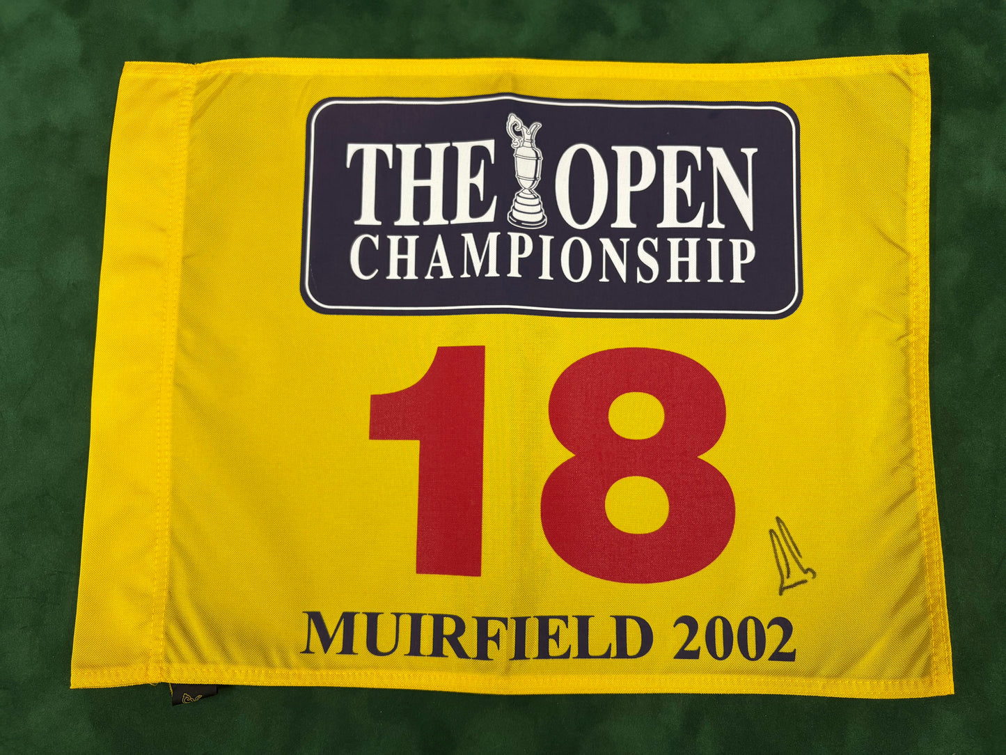 Ernie Els Signed Yellow 2002 The Open at Muirfield Golf Flag + Dealer COA