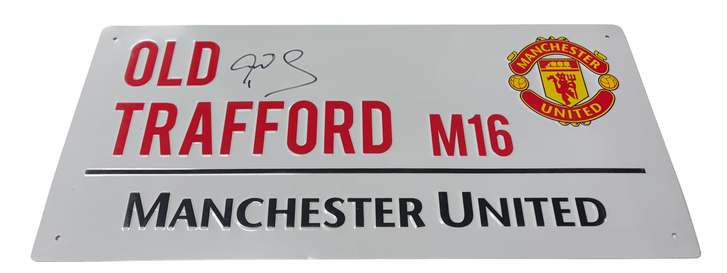 Peter Schmeichel Signed Manchester United FC (Old Trafford) Street Sign with COA