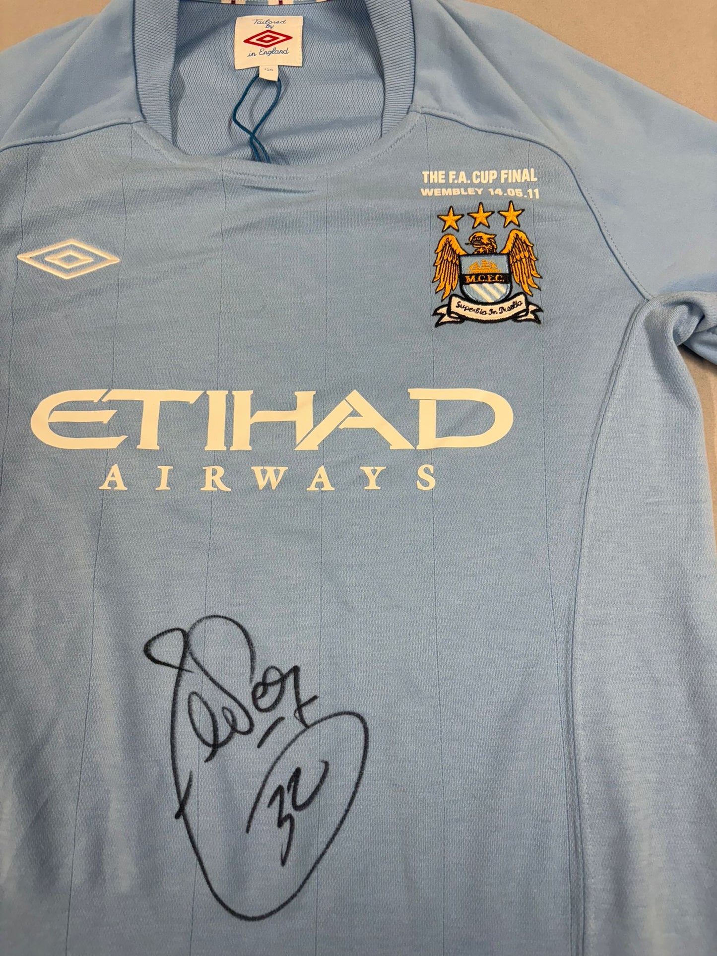 Carlos Tevez Signed 2011 Manchester City FA Cup Final Football Shirt + Dealer COA