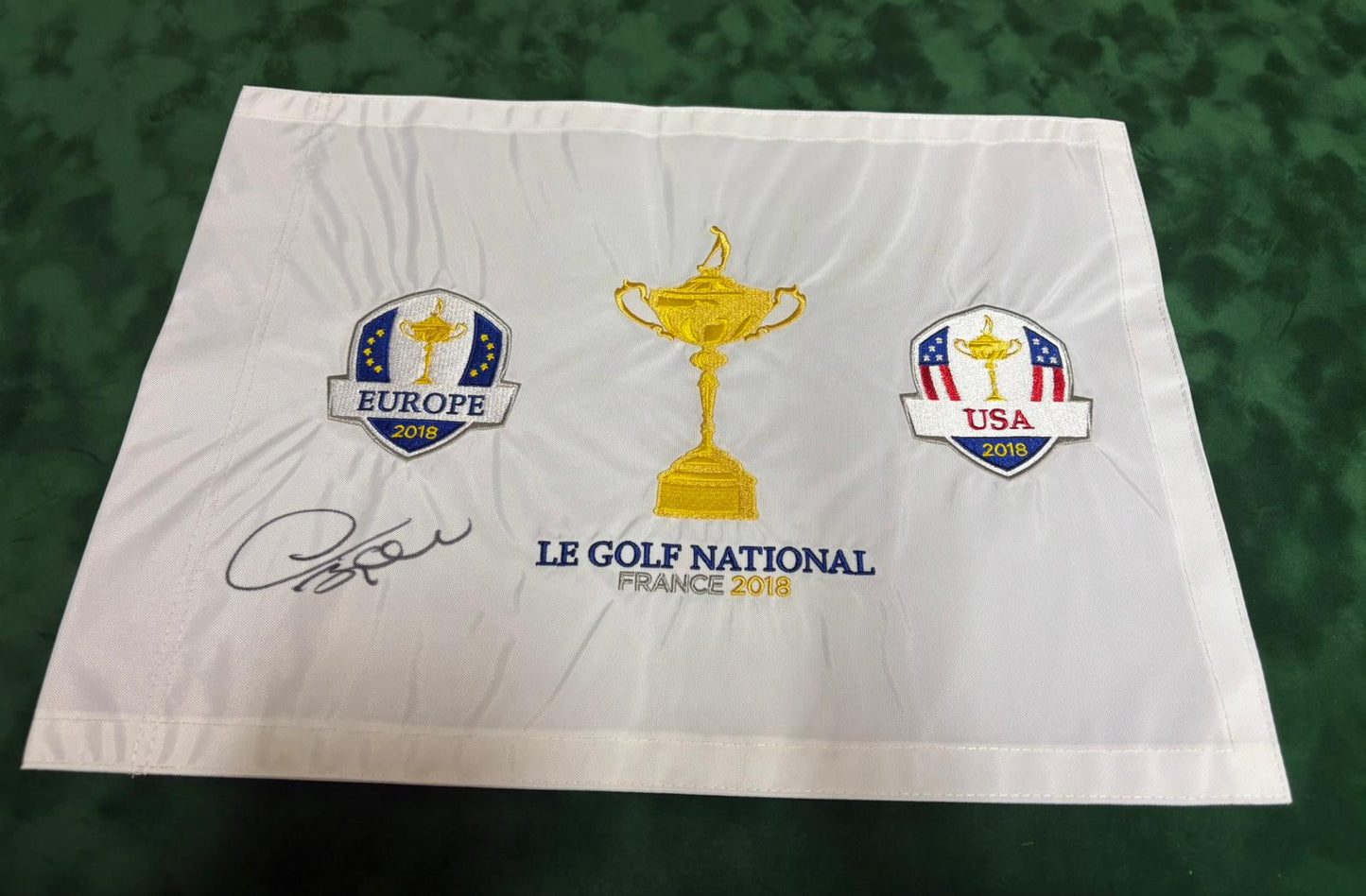 Thomas Bjørn Captain Signed 2018 Ryder Cup at Le Golf National Golf Flag + Cert