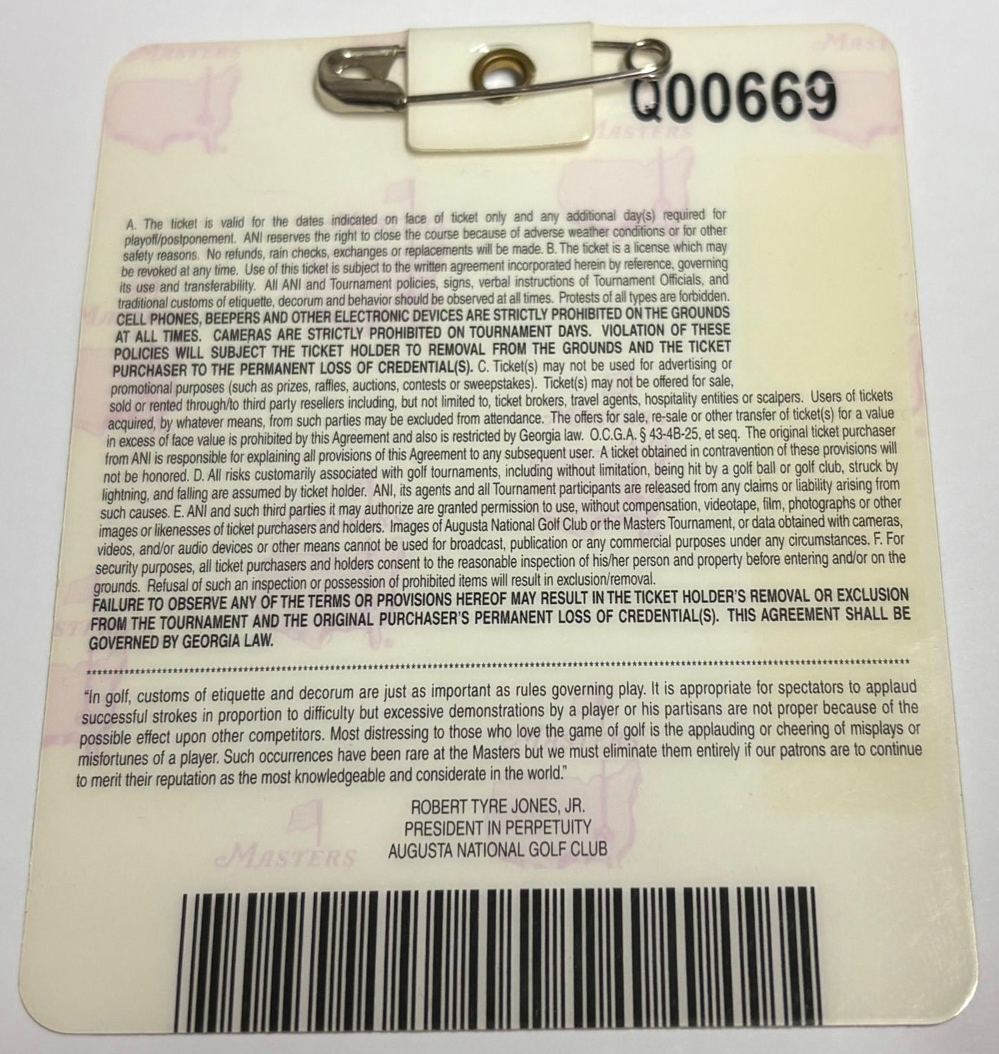 2009 Augusta Masters Ticket Signed by Winner Ángel Cabrera + Dealer COA