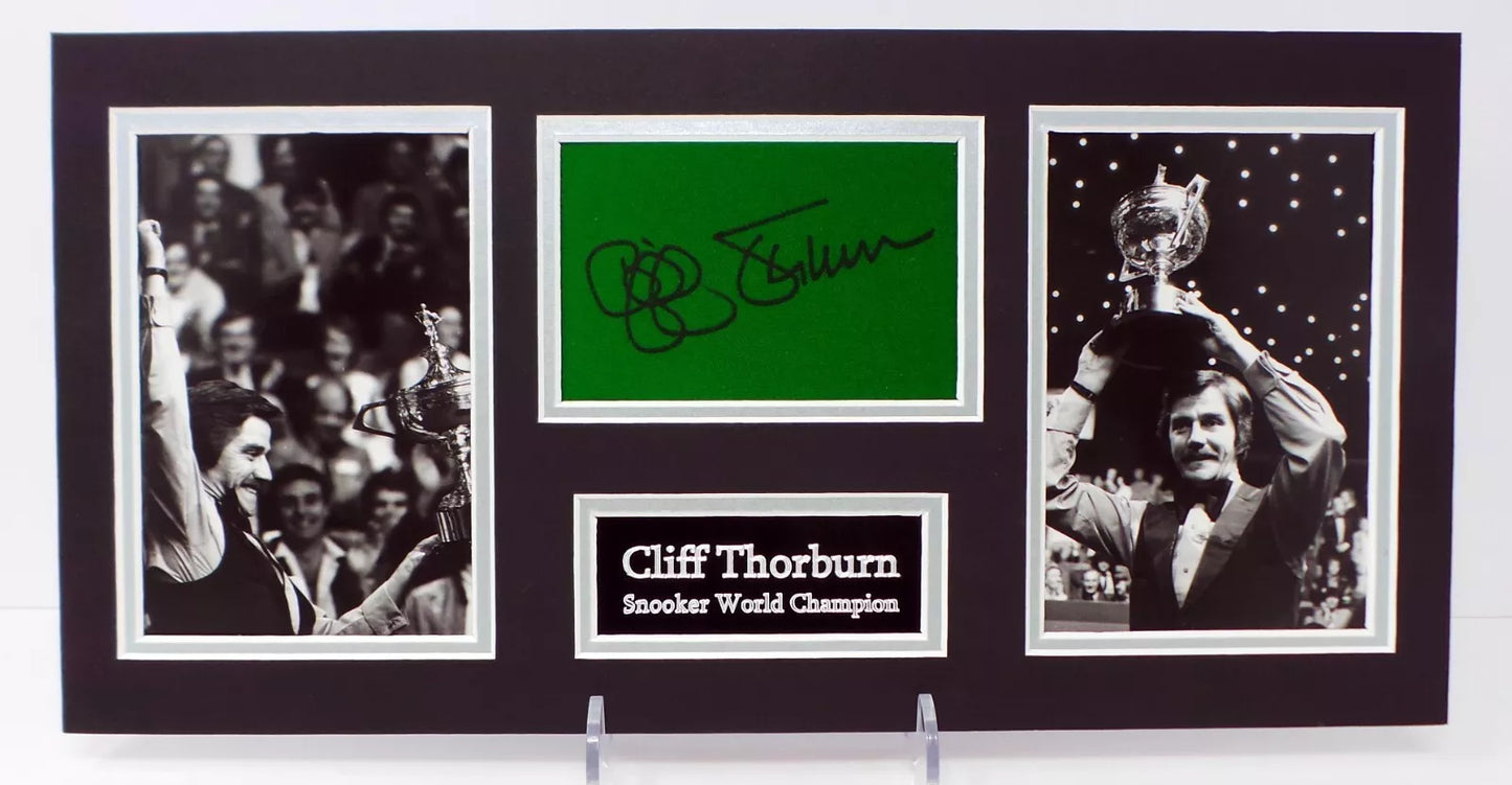 Cliff Thorburn Signed World Snooker Champion Green Baize Display with COA