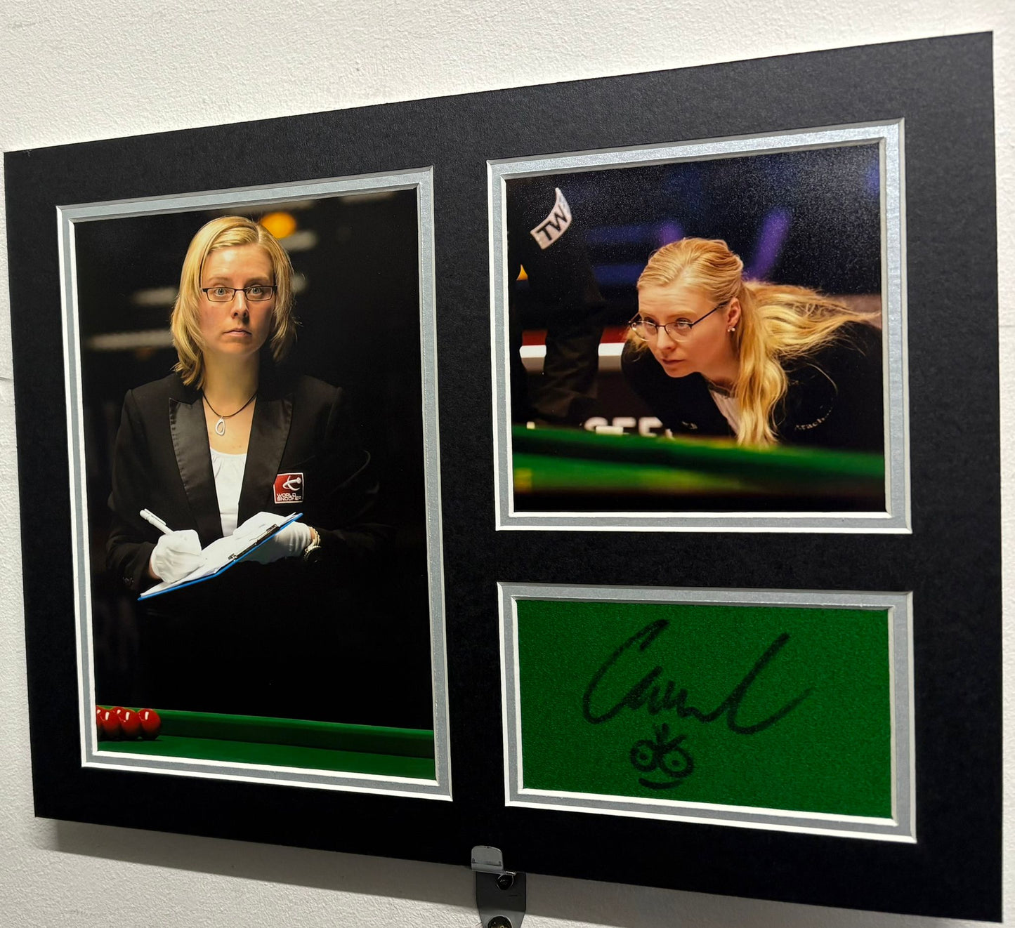 German Snooker Referee Maike Kesseler Signed Table Baize Display + Dealer COA
