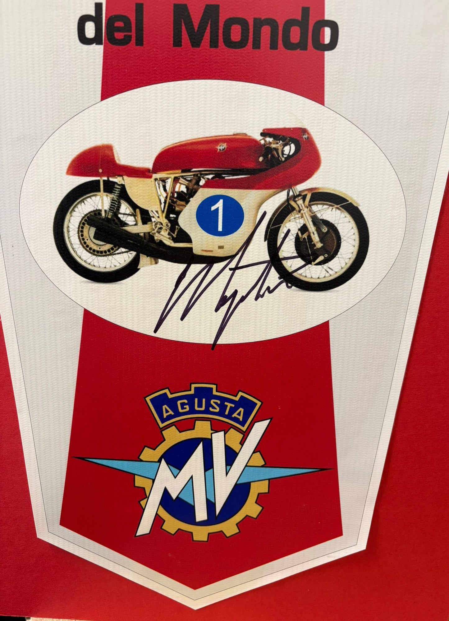 Giacomo Agostini Signed MV Augusta Multi World Champion MotoGP Pennant + Cert
