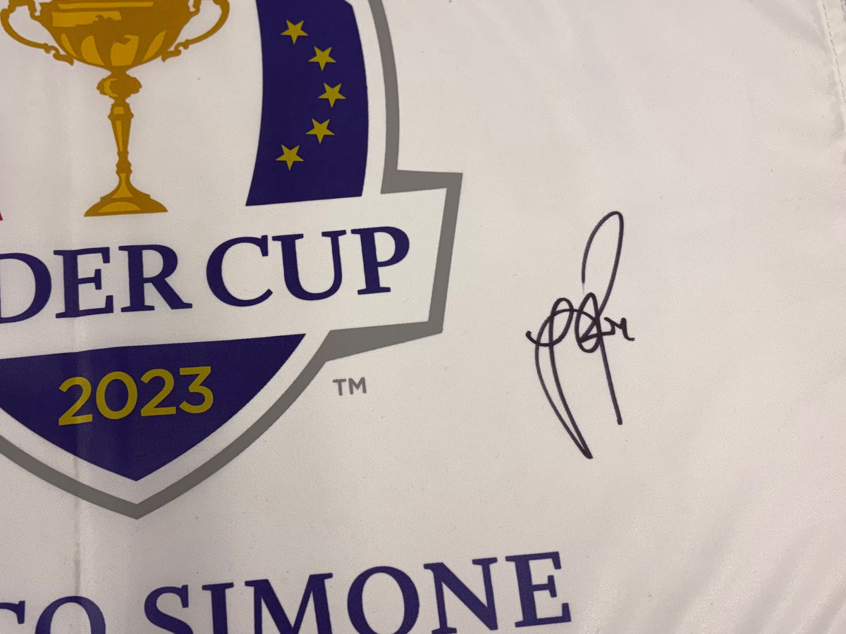 Justin Rose 5x Ryder Cup Champion Signed 2023 Marco Simone Golf Flag + Cert