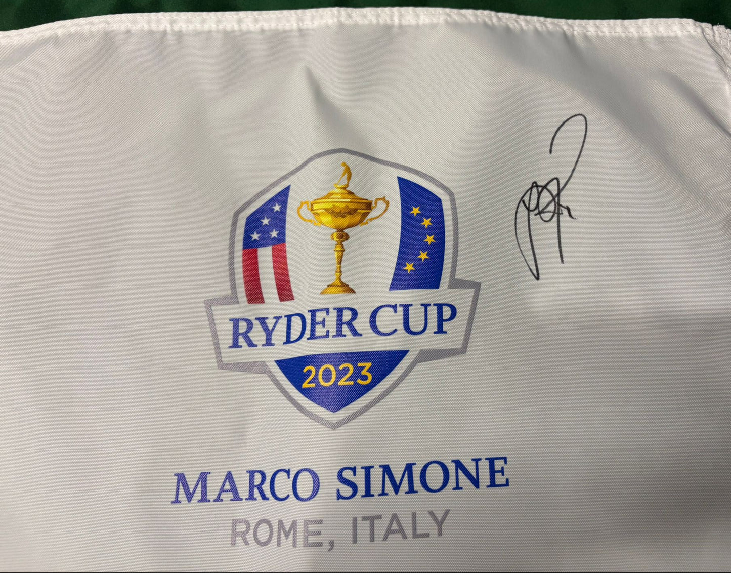 Justin Rose Signed 2023 Ryder Cup at Marco Simone Golf Flag + Dealer COA