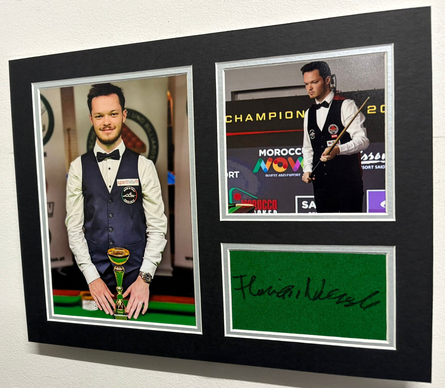 Professional Snooker Player Florian Nuessle Signed Table Baize Display + Cert