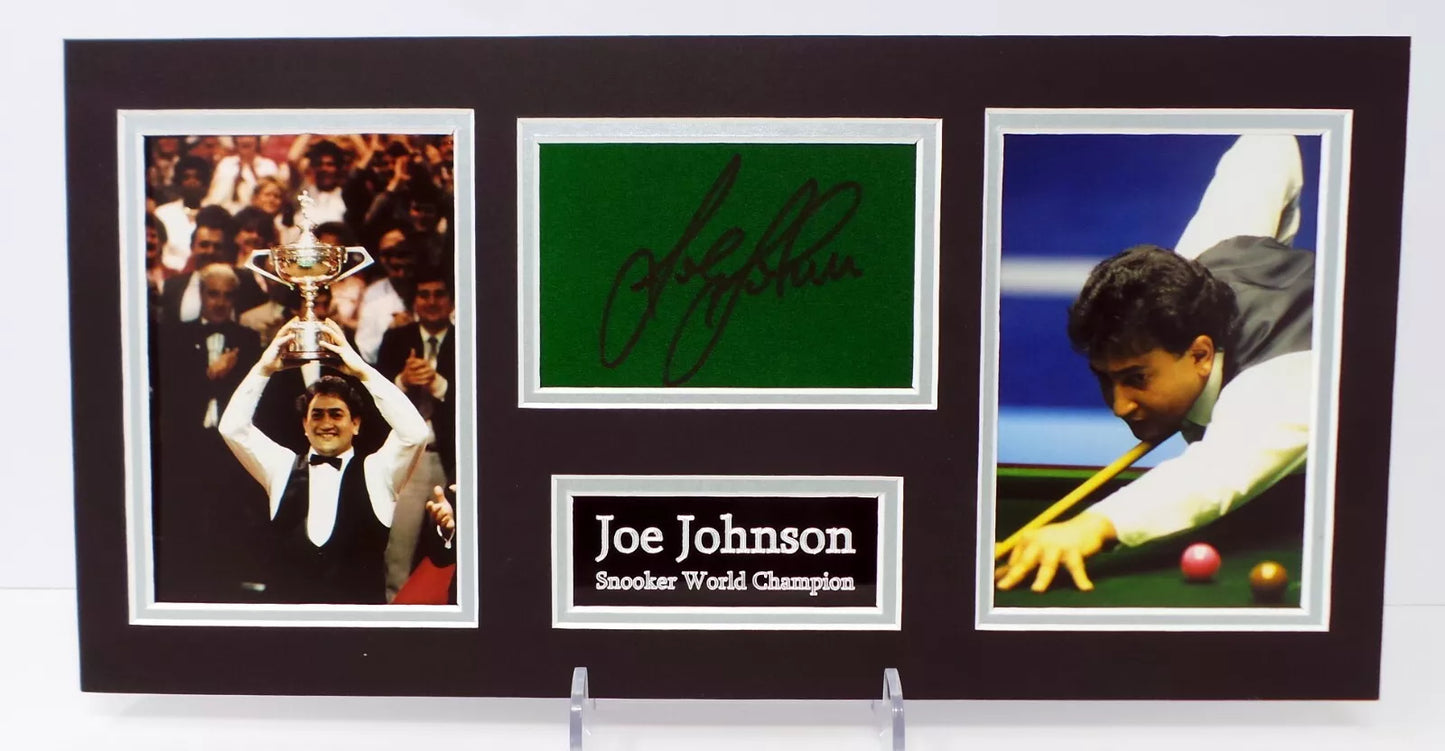Joe Johnson Signed World Snooker Champion Green Baize Display with COA