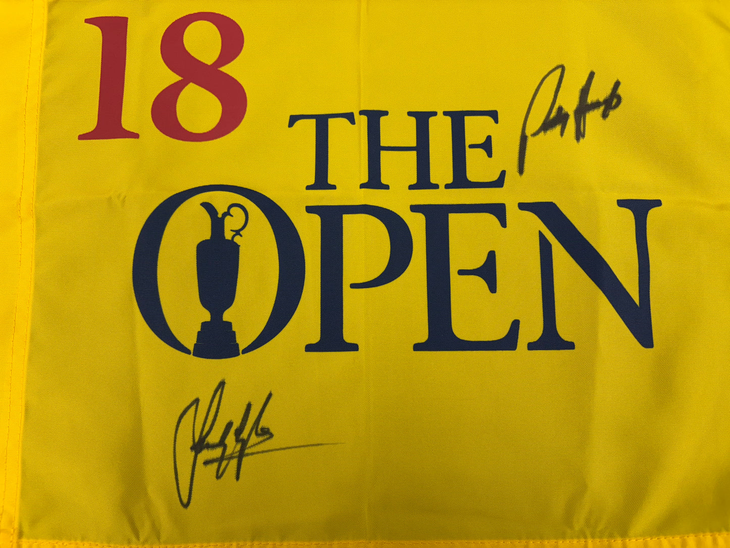 Padraig Harrington & Sandy Lyle Winner Signed Undated Open Golf Pin Flag + Cert