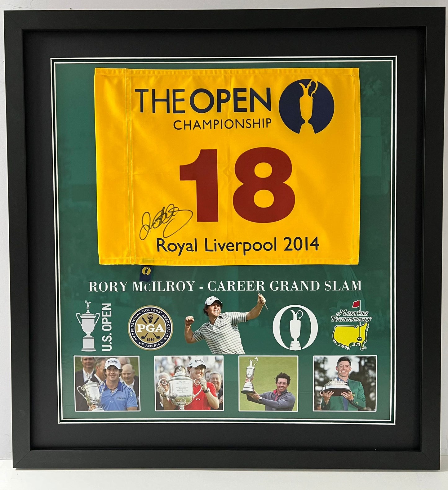 Rory McIlroy 2014 Open & Career Grand Slam Winner Signed Golf Flag Display + COA