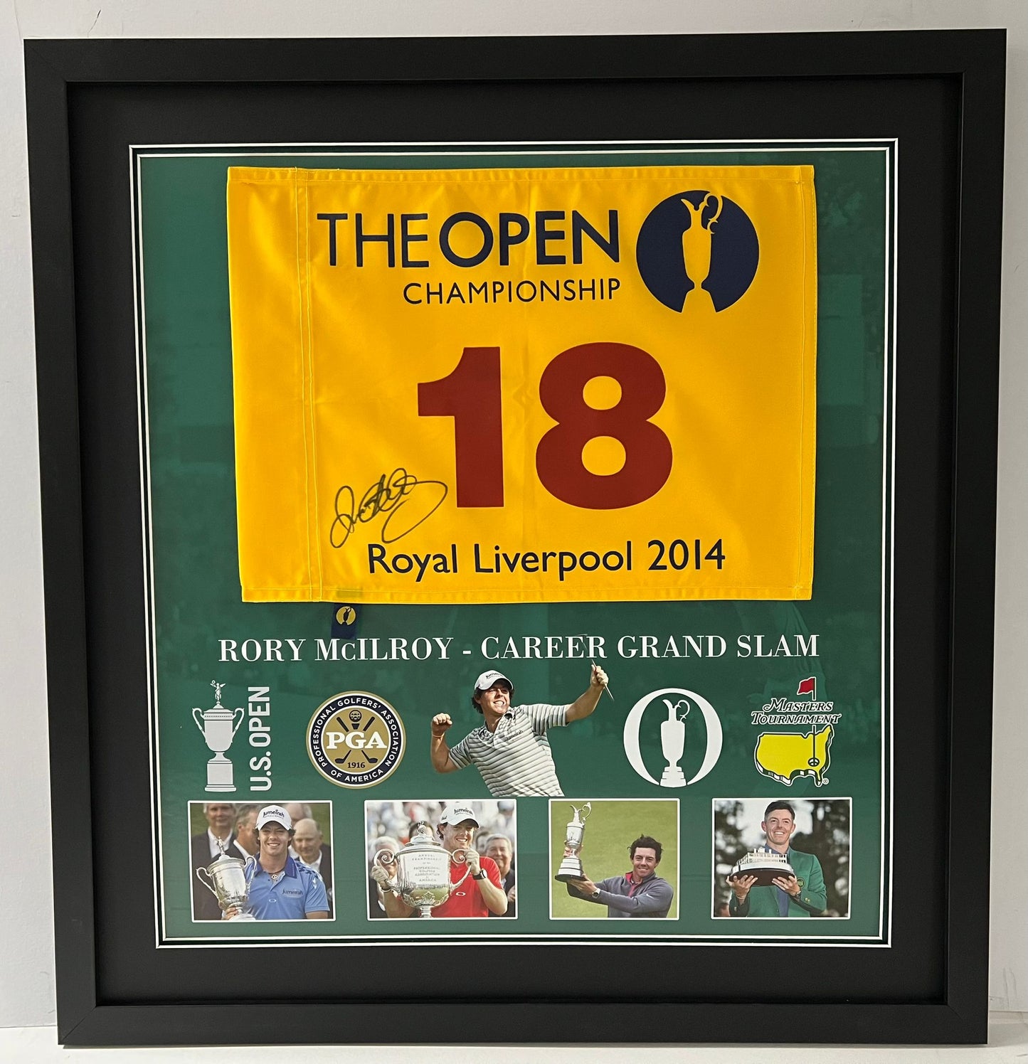 Rory McIlroy 2014 Open & Career Grand Slam Winner Signed Golf Flag Display + COA