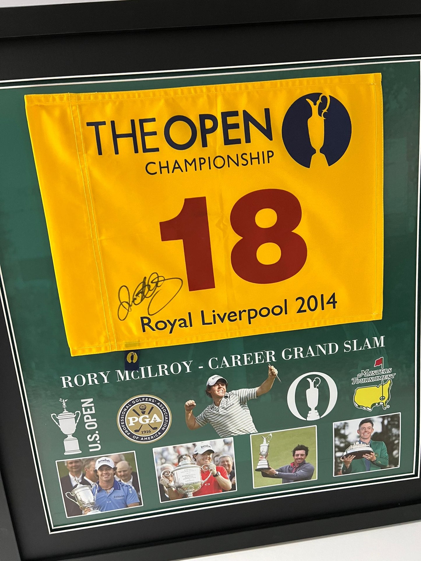 Rory McIlroy 2014 Open & Career Grand Slam Winner Signed Golf Flag Display + COA