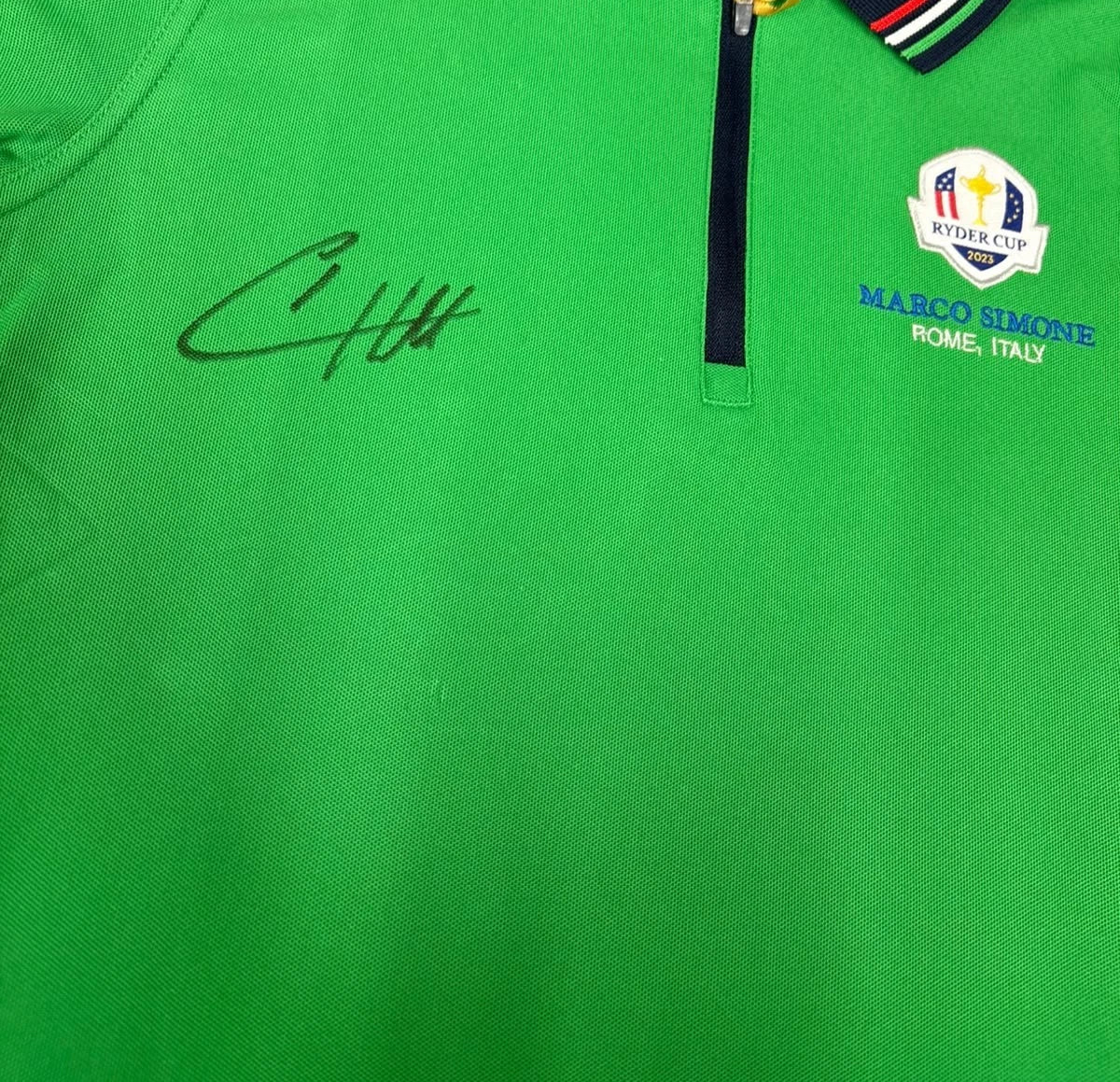 Tyrrell Hatton Signed 2023 Marco Simone Ryder Cup Green Golf Shirt + Dealer Cert