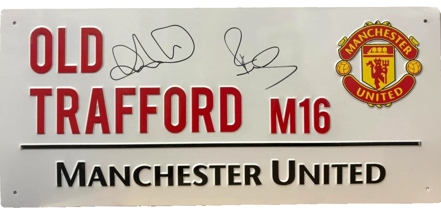 Paul Scholes & Andy Cole Signed Man Utd Old Trafford Football Street Sign + COA