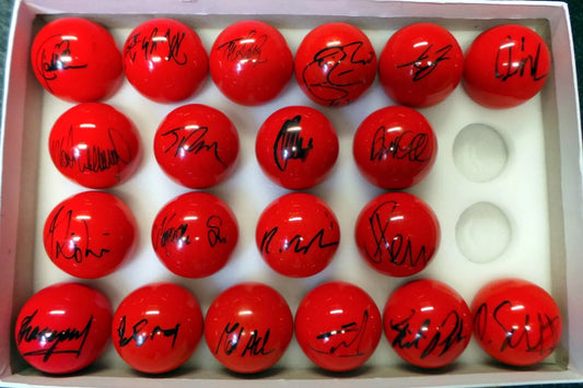 RARE Set of 32 Signed RED Snooker Balls by 2023 Crucible Players + Dealer COA